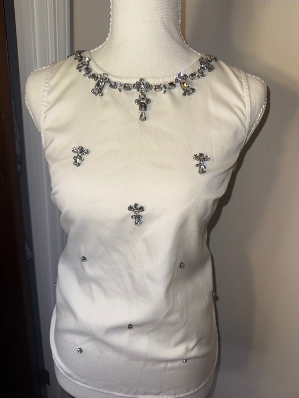 J. Crew White Embellished Beaded Sleeveless Blouse